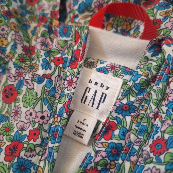 💙 Gap Girls Floral Lined Hooded Rain Jacket Size 5T Fall Winter Streetwear Cott - Picture 4 of 7